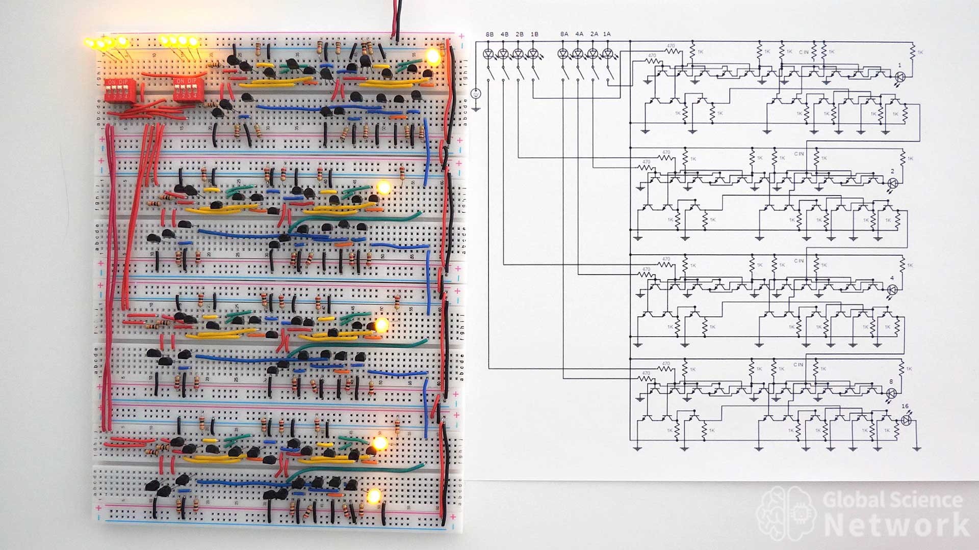 4 bit calculator built using transistor logic gates