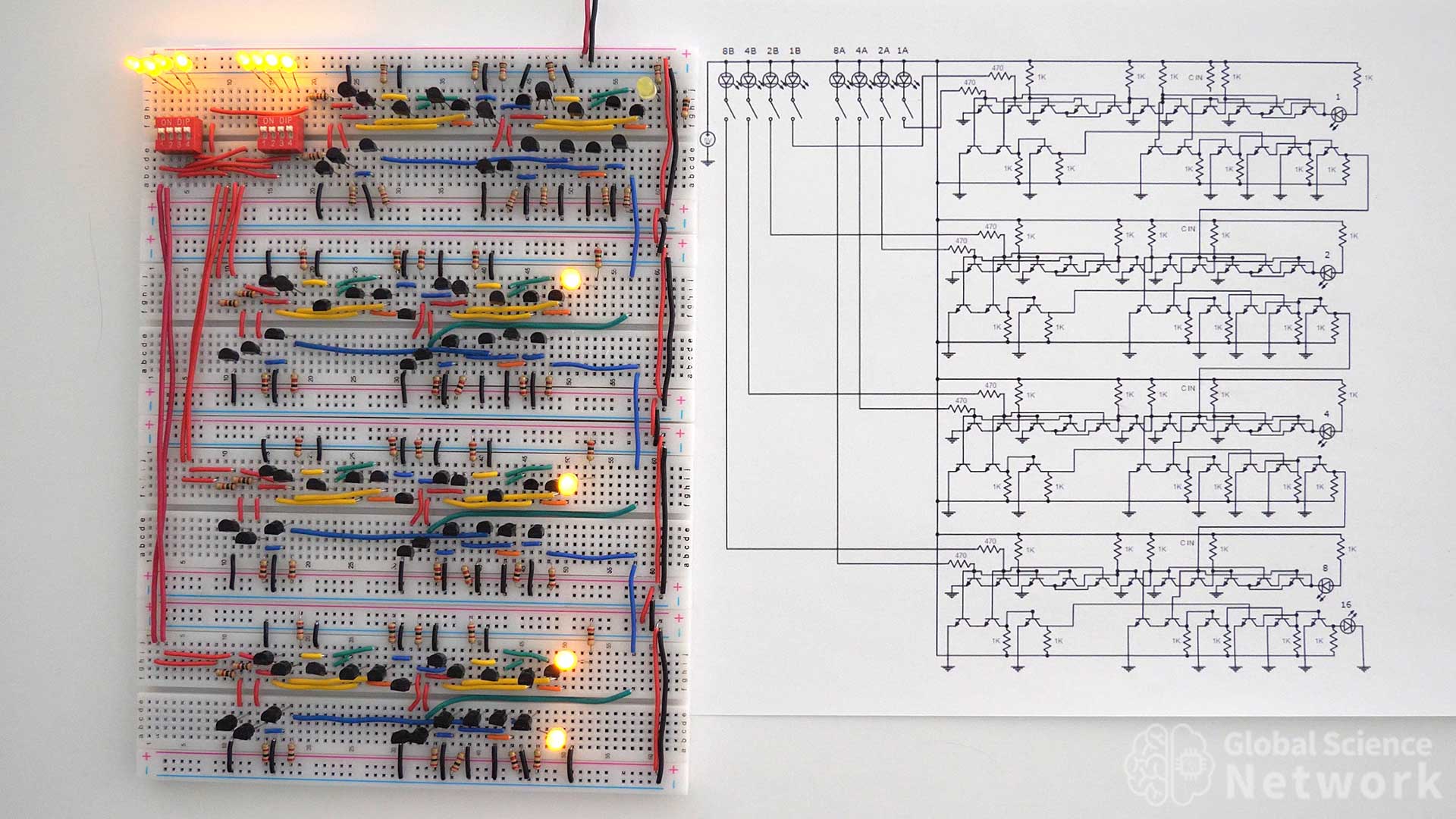 4 bit calculator buit with individual transitors