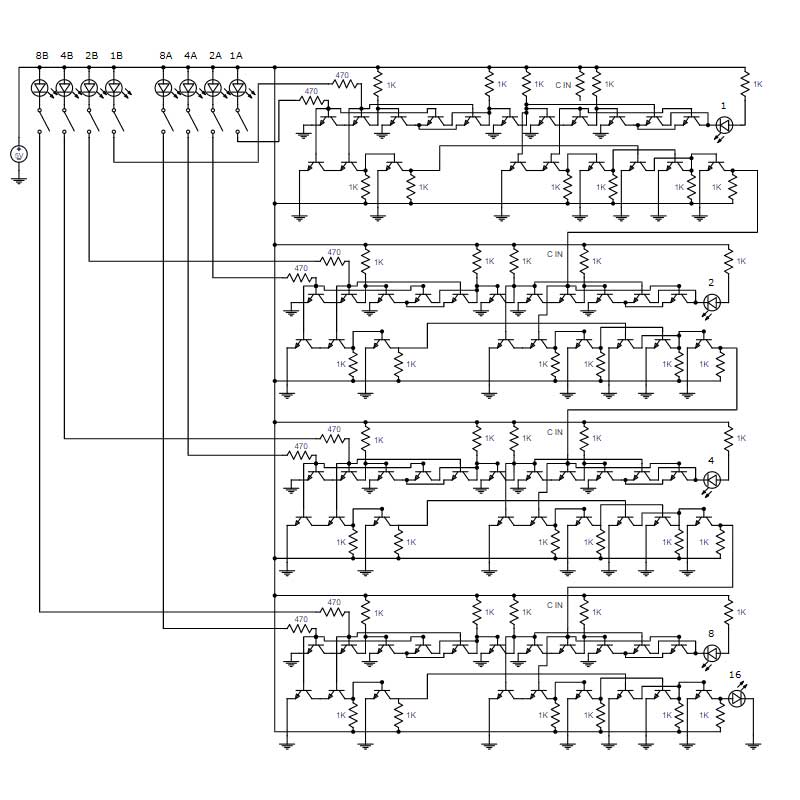 4 bit calculator transistor level circuit diagram using xor gates