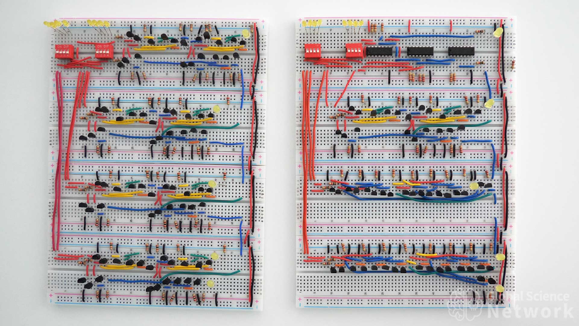 4 bit calculators built on breadboards