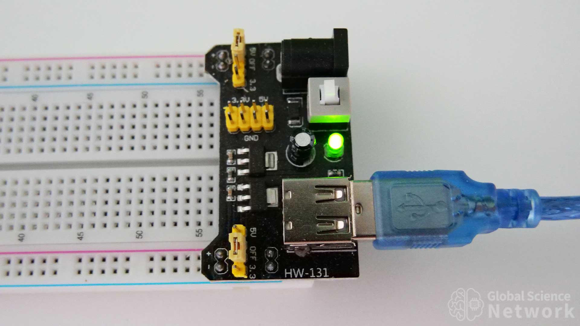 breadboard power supply module with USB cable