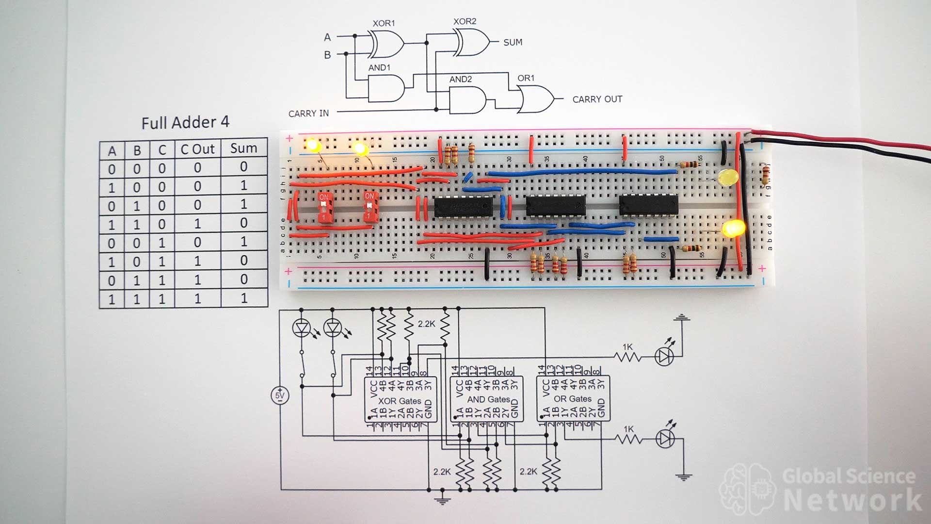 full adder 4 built with integrated circuits