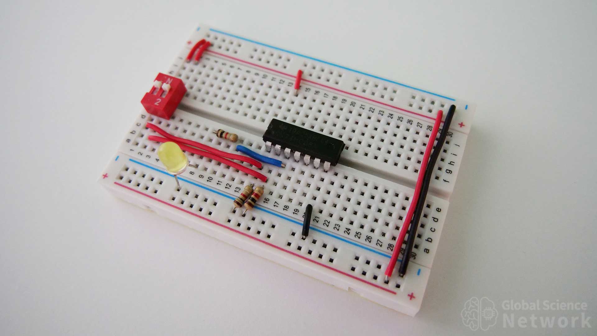 integrated circuit on a breadboard